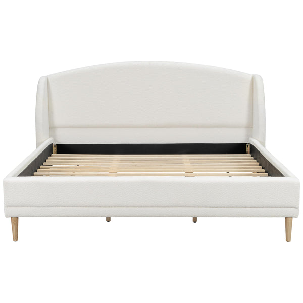 Upholstered Platform Bed with Boucle Wingback Headboard