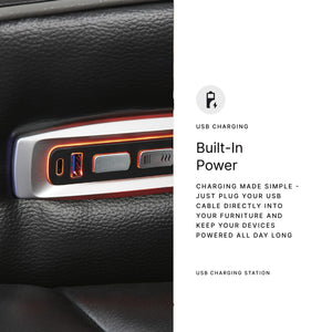 Power Reclining Sofa with Adjustable Headrest & LED Lighting