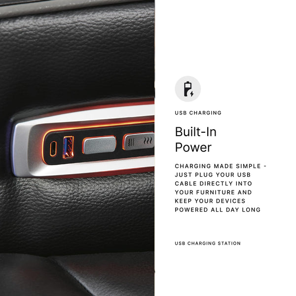 Power Reclining Sofa with Adjustable Headrest & LED Lighting