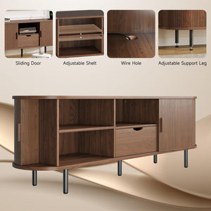 Mid-Century Modern TV Stand with Power Outlet & Storage