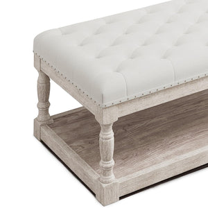 Rectangular Tufted Ottoman Coffee Table with Storage Shelf