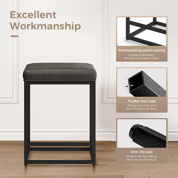 Counter Height Bar Stools with Faux Leather Cushion & Footrest