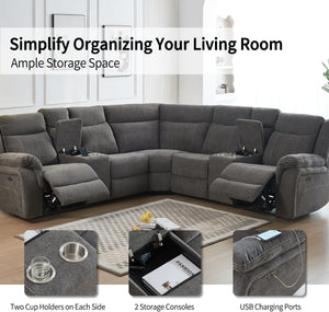 Power Reclining Sectional Sofa with USB Port & Console Storage