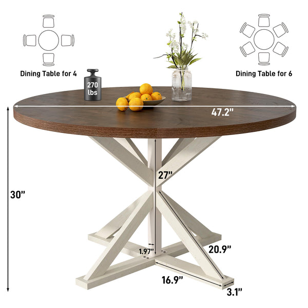 Round Farmhouse Dining Table, 47-Inch