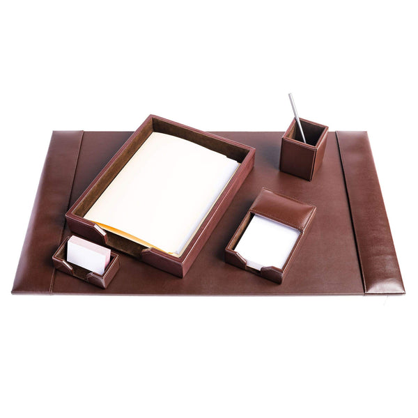 Bonded Leather Desk Set – 5-Piece Office Organizer