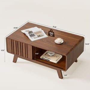 Mid-Century Modern Coffee Table with Sliding Cabinet Door