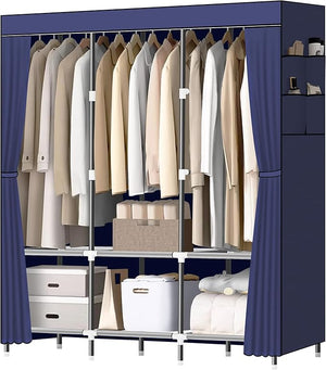 Portable Wardrobe Closet with Hanging Rods & Storage Shelves