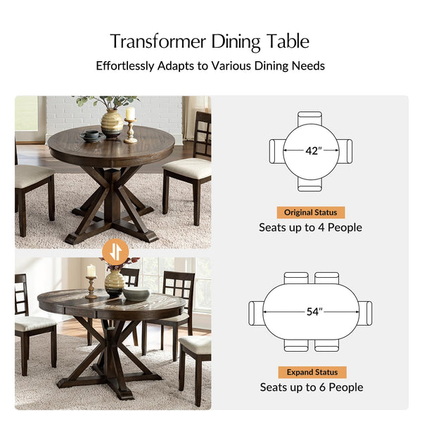 Round Extendable Dining Table with Pedestal Base – Walnut