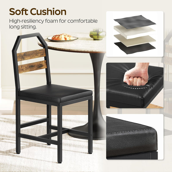 Industrial Dining Chair Set with Upholstered Seat and Metal Legs