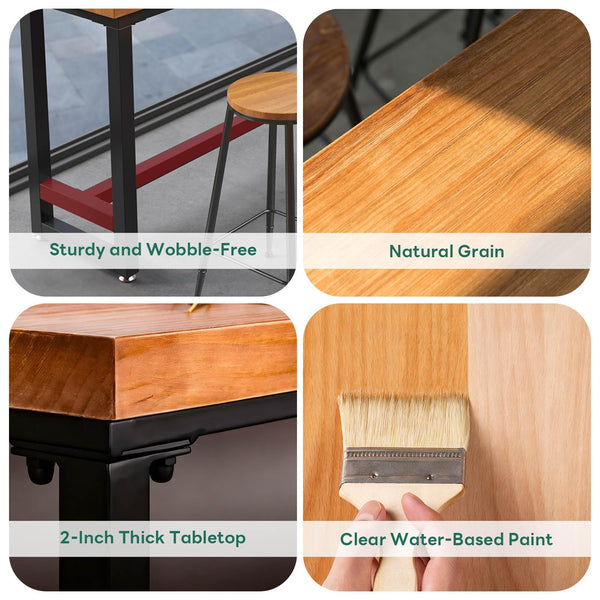 Industrial Solid Wood Bar Table with Metal Frame