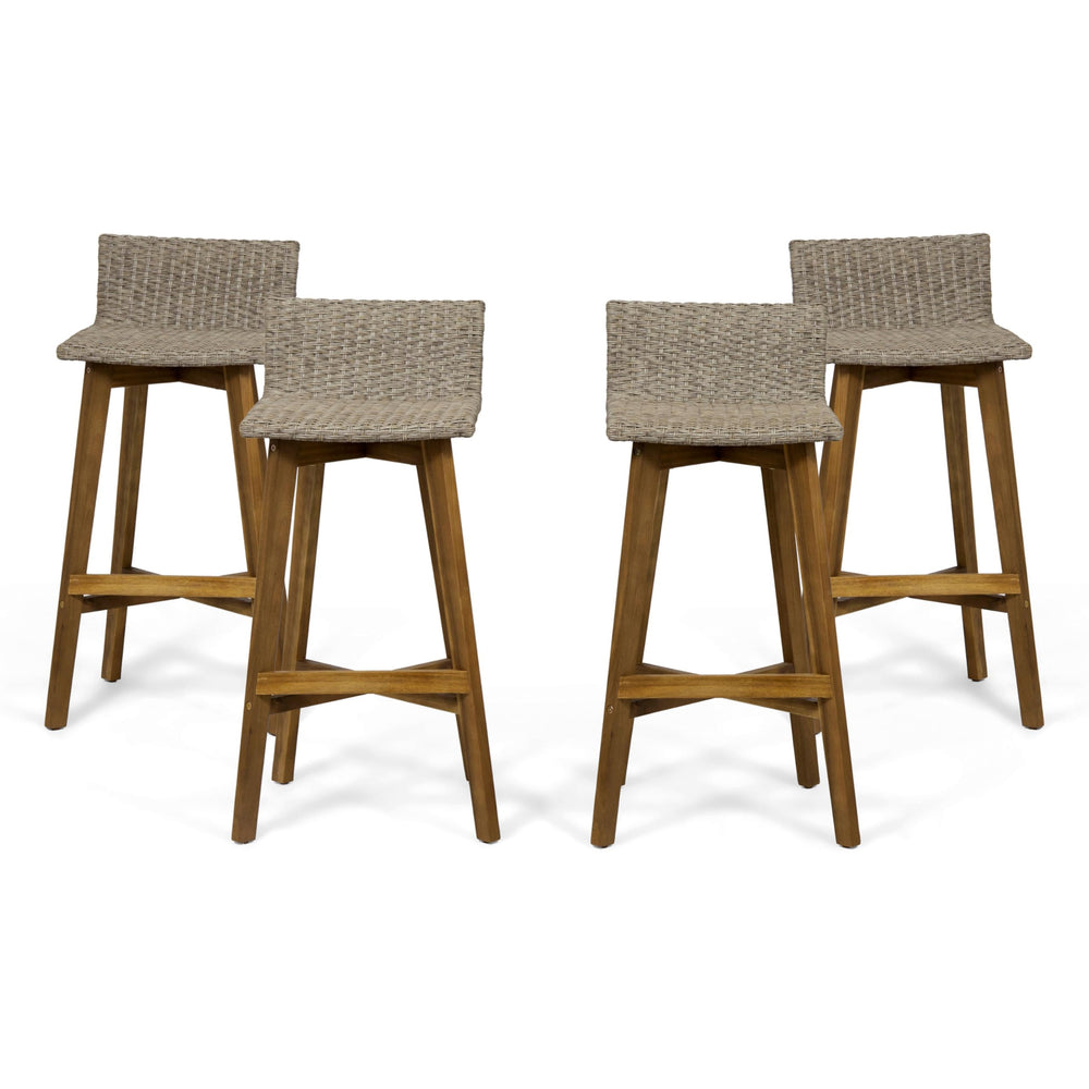 Outdoor Acacia Wood Wicker Barstools Set of 4