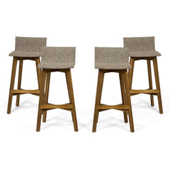 Outdoor Acacia Wood Wicker Barstools Set of 4