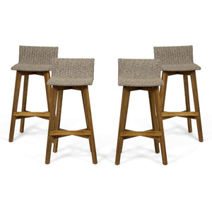 Outdoor Acacia Wood Wicker Barstools Set of 4
