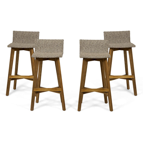 Outdoor Acacia Wood Wicker Barstools Set of 4