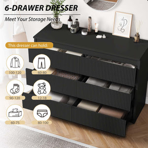 6 Drawer Dresser with Fluted Panels