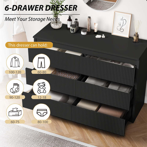 6 Drawer Dresser with Fluted Panels