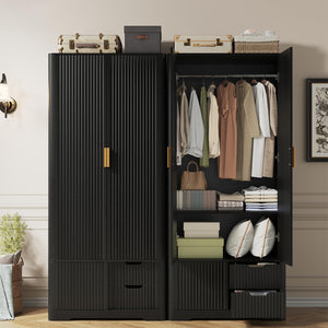 71" Tall Armoire Wardrobe with Drawers & Sliding Cabinet