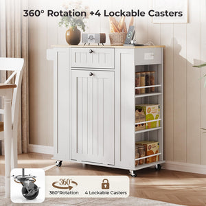 Kitchen Island with Trash Cabinet & Power Outlet
