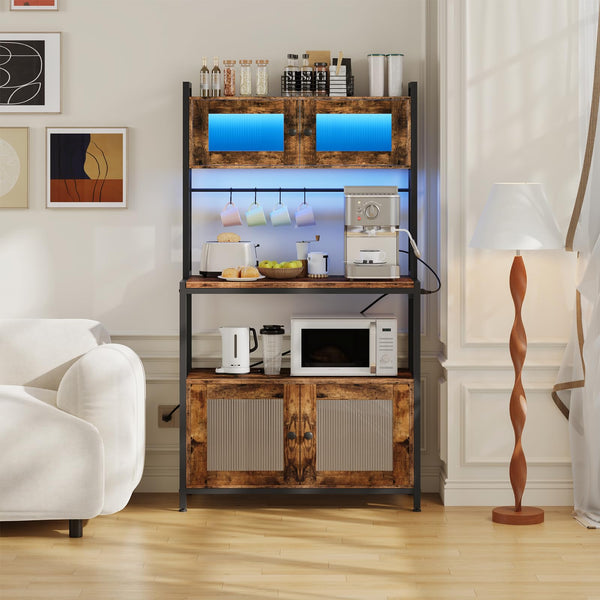 Baker's Rack with Cabinet, Power Outlet & LED Lights