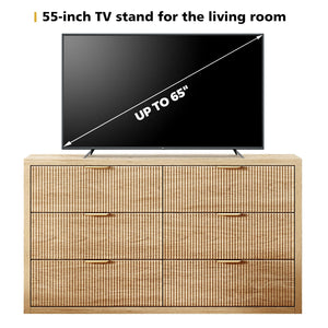 55" Wide 6-Drawer Dresser with Fluted Panel