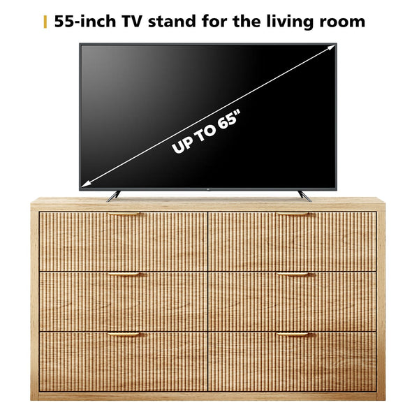55" Wide 6-Drawer Dresser with Fluted Panel