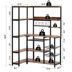 L-Shaped 6-Tier Corner Baker's Rack with Power Outlet