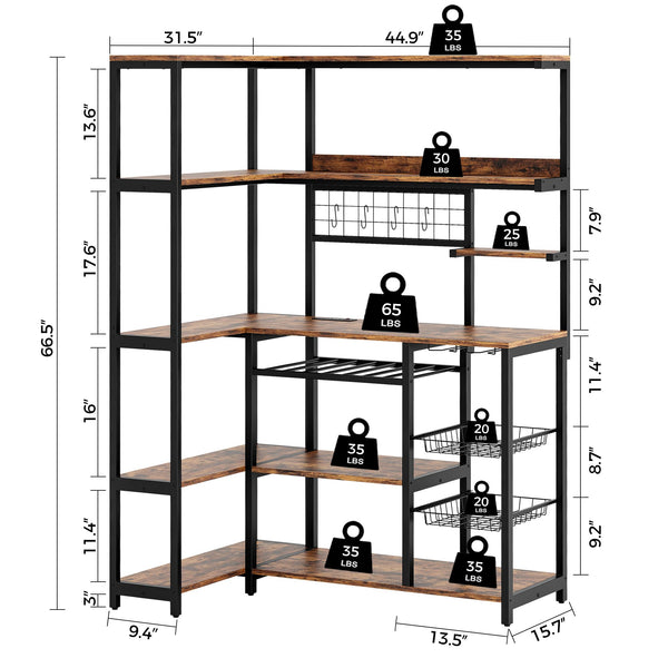 L-Shaped 6-Tier Corner Baker's Rack with Power Outlet