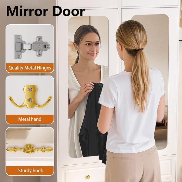 Armoire Wardrobe with Mirror, Drawers & Sensor Light