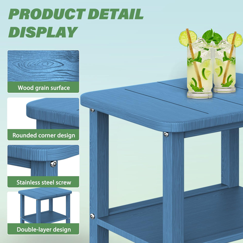 GREFORG Patio Side Table, Small Rectangular HDPE Adirondack End Table for Outdoor Use in Pool, Garden, Lawn, Backyard,Navy