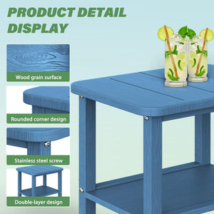 GREFORG Patio Side Table, Small Rectangular HDPE Adirondack End Table for Outdoor Use in Pool, Garden, Lawn, Backyard,Navy