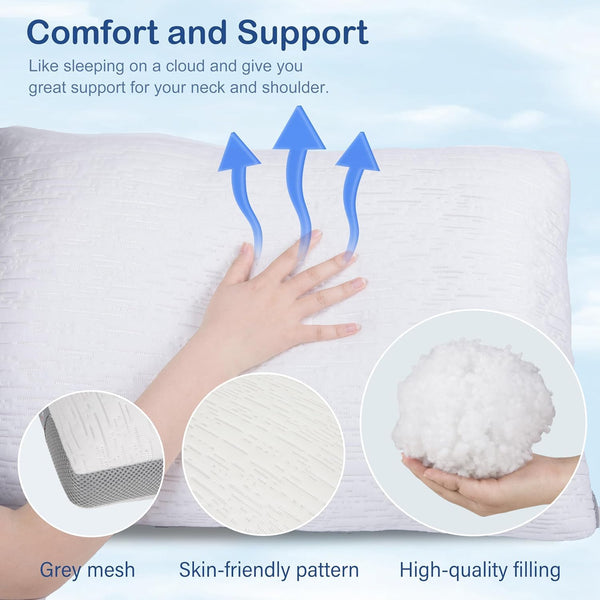 Shredded Memory Foam Pillows Set of 2 – Adjustable Loft, Bamboo Cover