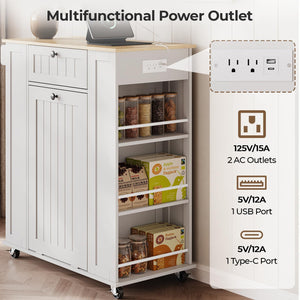 Kitchen Island with Trash Cabinet & Power Outlet