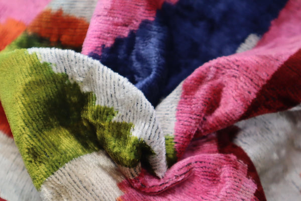 Silk Velvet Throw Pillow 16x24 – Rainbow Ikat Bohemian Accent Cushion