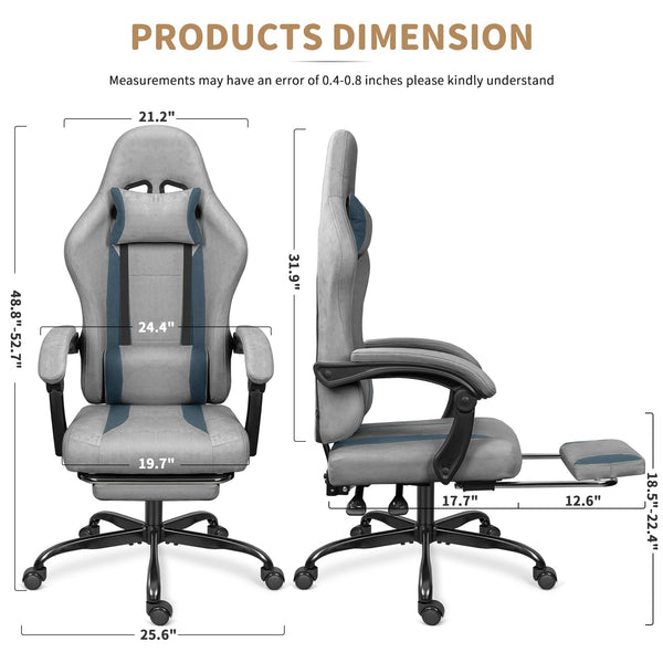 Breathable Fabric Gaming Chair with Footrest