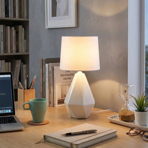 Modern Small Ceramic Table Lamp with White Fabric Shade