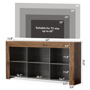 63-Inch TV Stand with Storage & Open Shelves