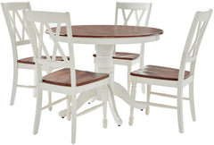 5-Piece Round Dining Table Set with 4 Chairs, Distressed White