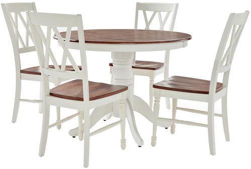 5-Piece Round Dining Table Set with 4 Chairs, Distressed White