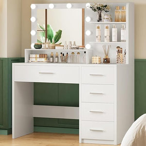 Makeup Vanity Desk with Lighted Mirror & Drawers