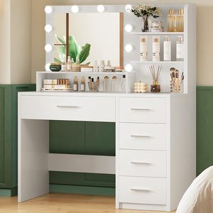 Makeup Vanity Desk with Lighted Mirror & Drawers