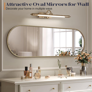 Oval Beaded Metal Wall Mirror – Gold Vintage Frame