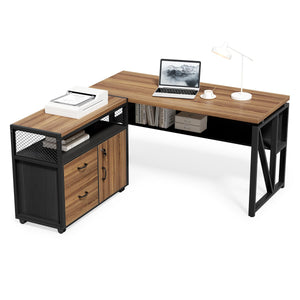 L-Shaped Executive Desk with Lateral File Cabinet