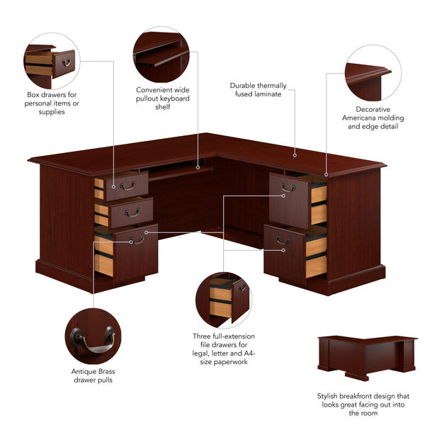 L-Shaped Executive Desk with Drawers & Keyboard Tray – Harvest Cherry