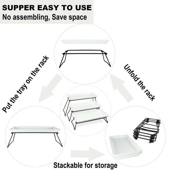 3-Tier Serving Tray Set – White Melamine Platters for Party & Buffet