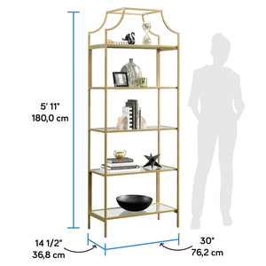 5-Shelf Bookcase with Satin Gold Finish