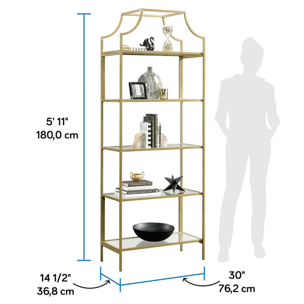 5-Shelf Bookcase with Satin Gold Finish