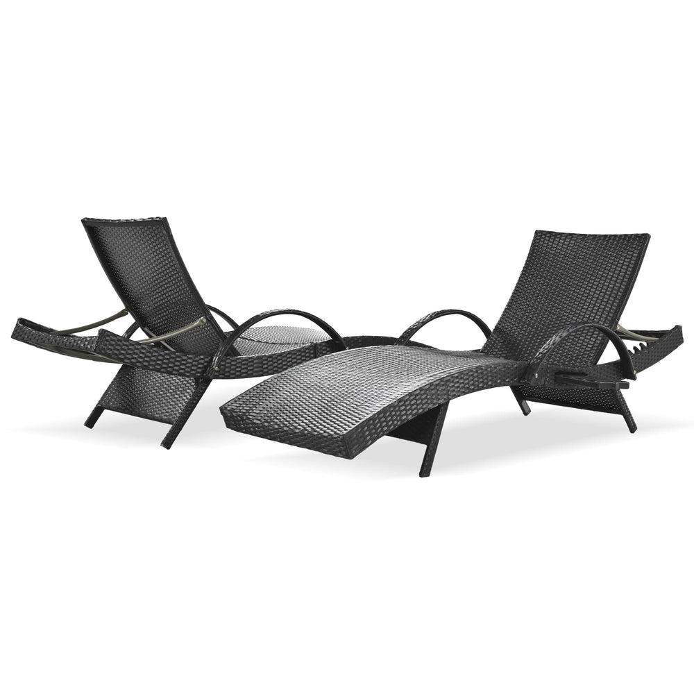 Outdoor Reclining Chaise Lounge Set of 2 with Pull-Out Side Table