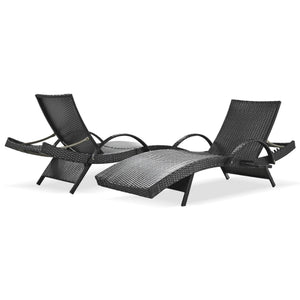 Outdoor Reclining Chaise Lounge Set of 2 with Pull-Out Side Table