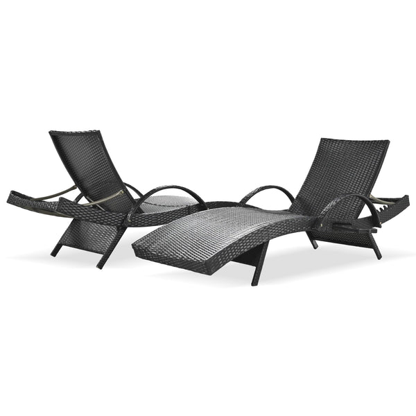 Outdoor Reclining Chaise Lounge Set of 2 with Pull-Out Side Table