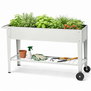 40" Raised Garden Bed with Wheels & Storage Shelf – Metal Planter Box
